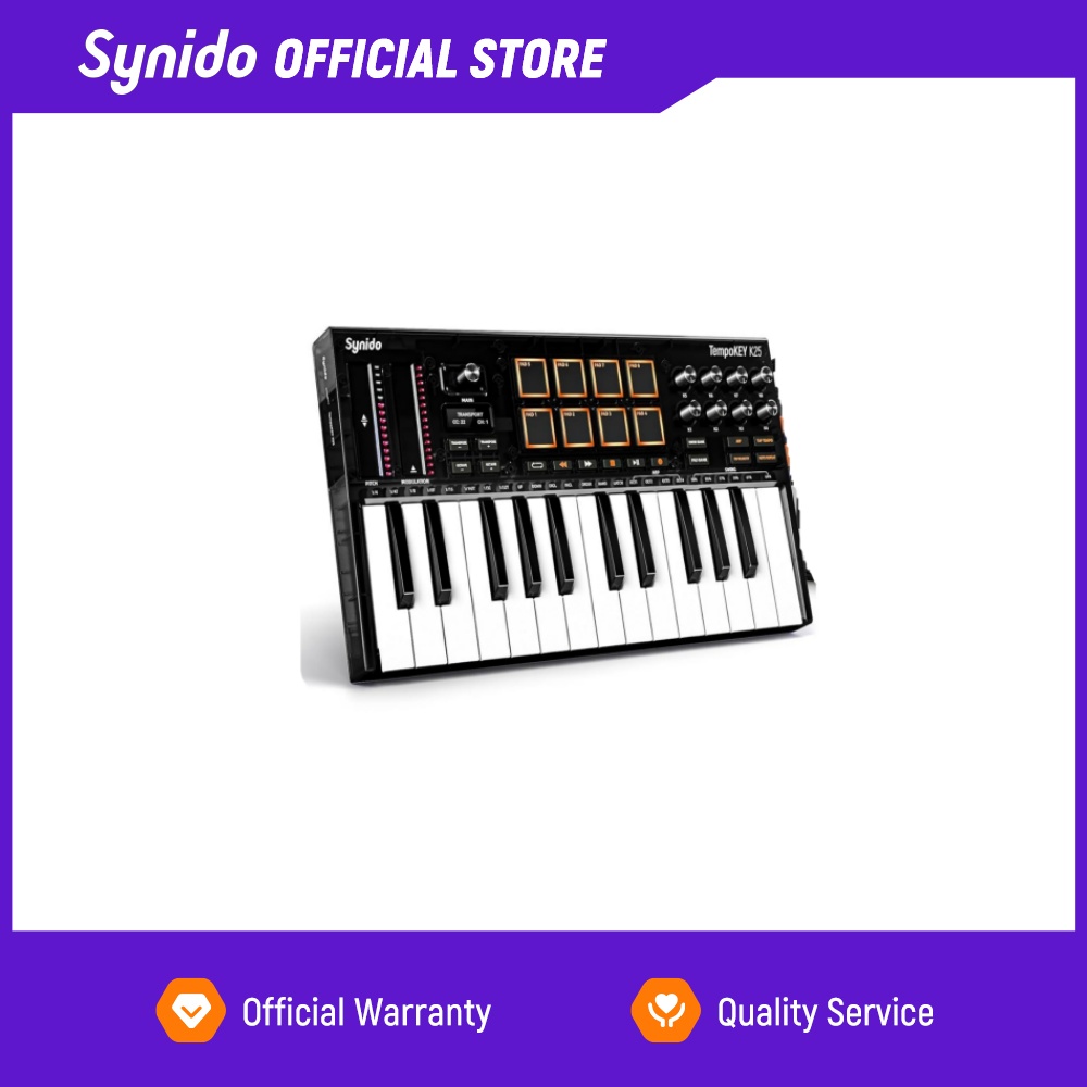 Midi Controller Pad - Synido Tempokey K25 USB MIDIキーボードコントローラー、8つのドラムパッド、OLEDスクリーン搭載、音楽制作用ビートメーカーマシン