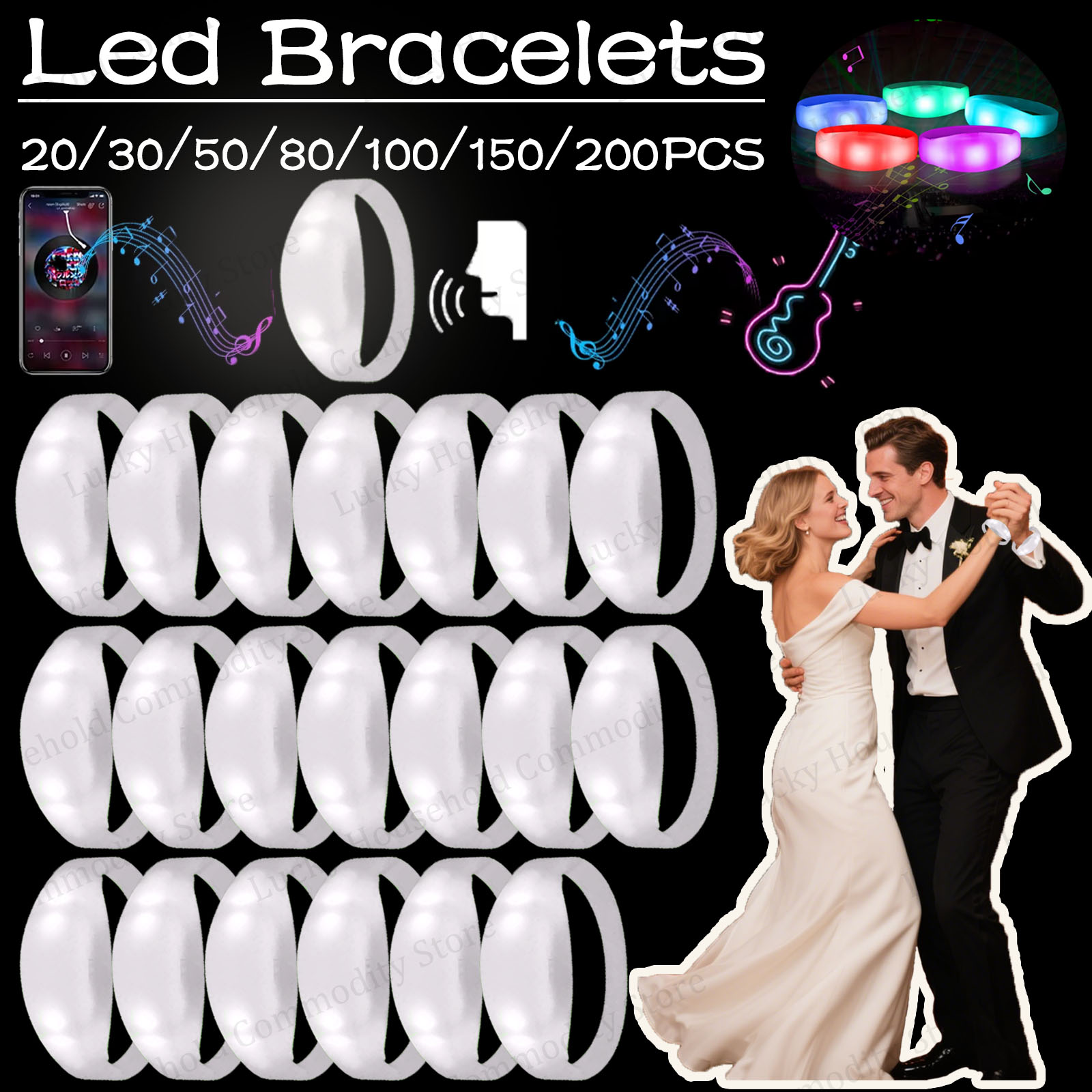 Audio Music Dj - 20-100 個音楽 & サウンド起動 LED ブレスレット蛍光灯ブレスレットリズミカルブレスレットグローアクセサリーウェディングパーティー